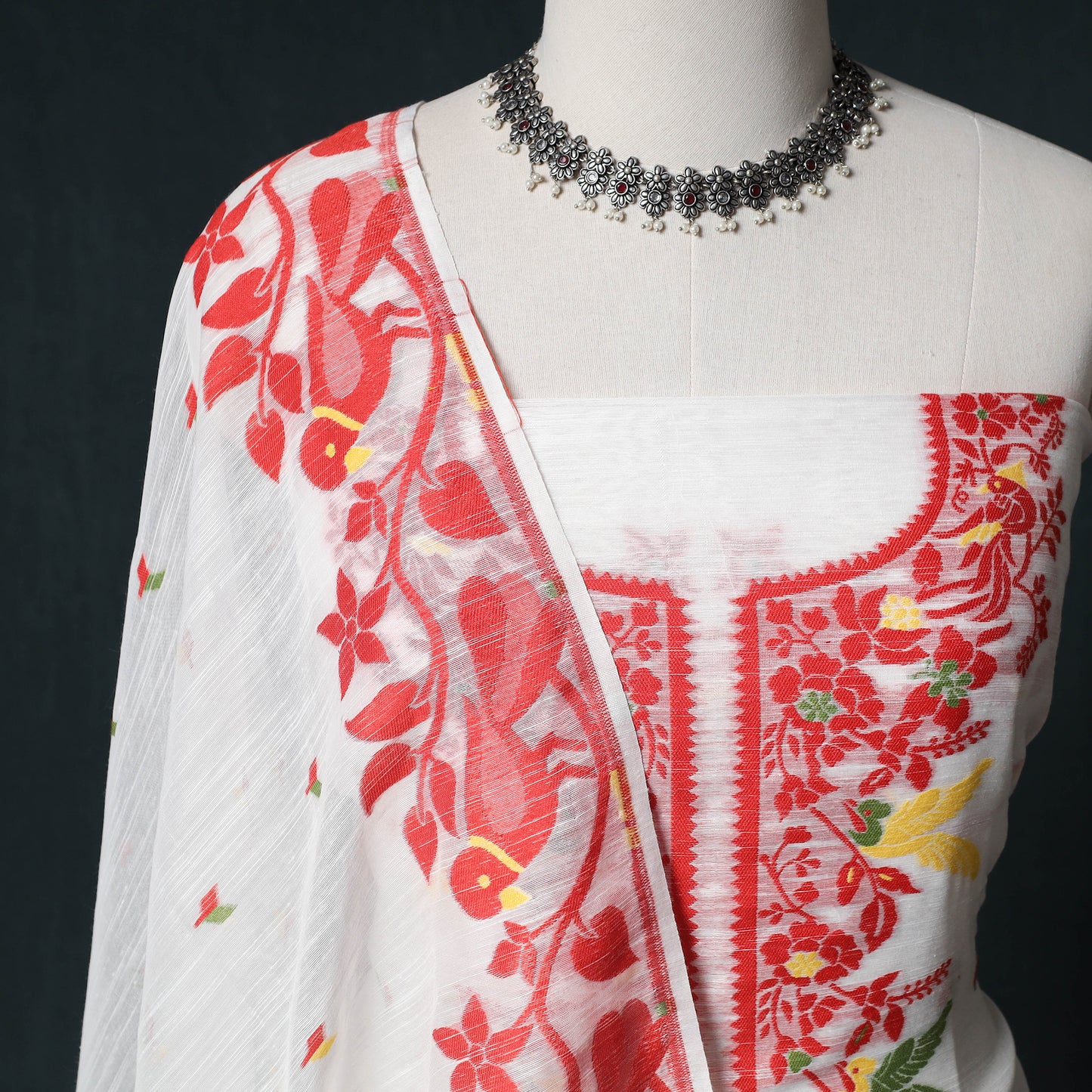 Phulia Jamdani Silk Cotton 2pc Unstitched Dress Material Kurta Set 05