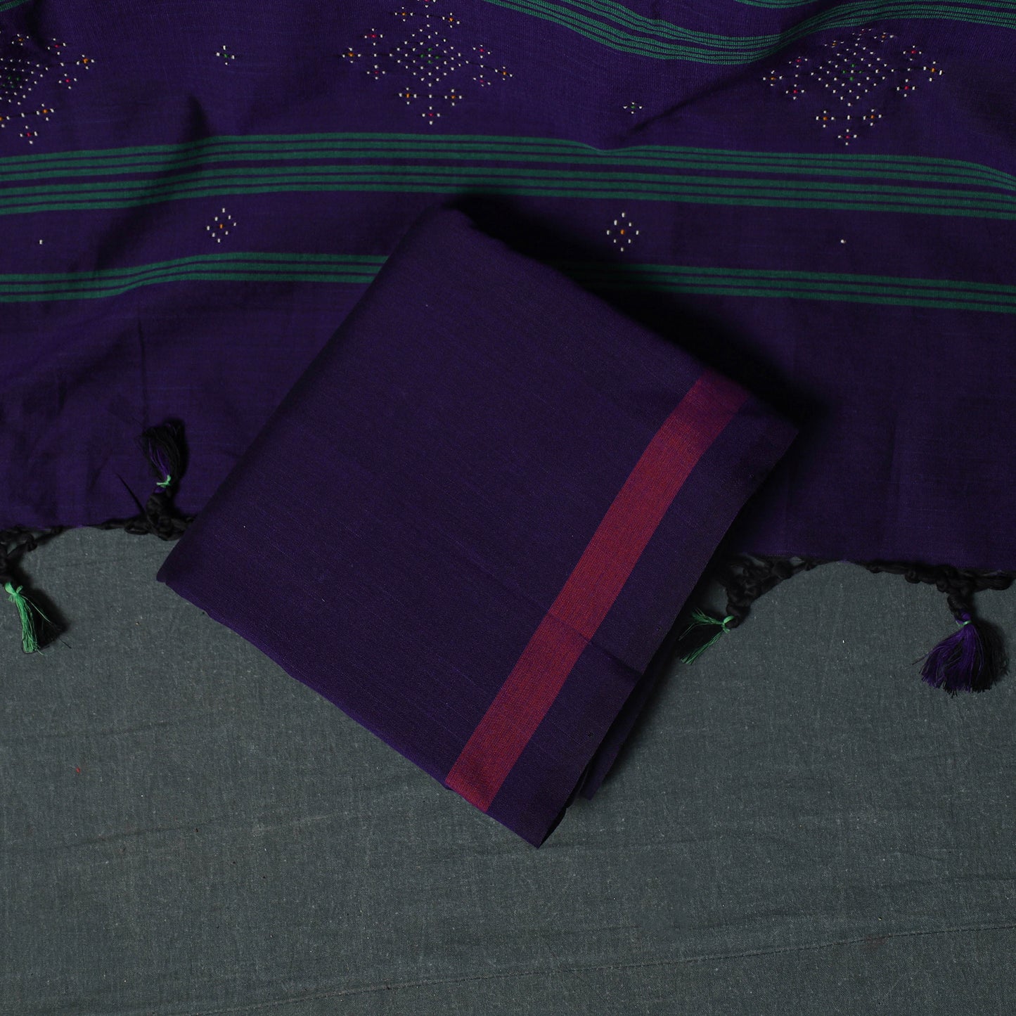 Handwoven Tangaliya Cotton 3pc Unstitched Dress Material Suit Set 07