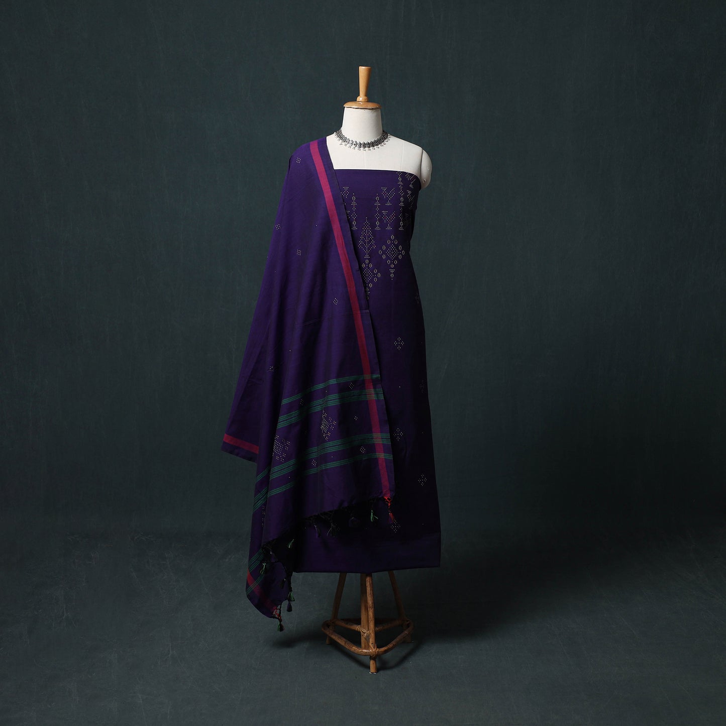 Handwoven Tangaliya Cotton 3pc Unstitched Dress Material Suit Set 07