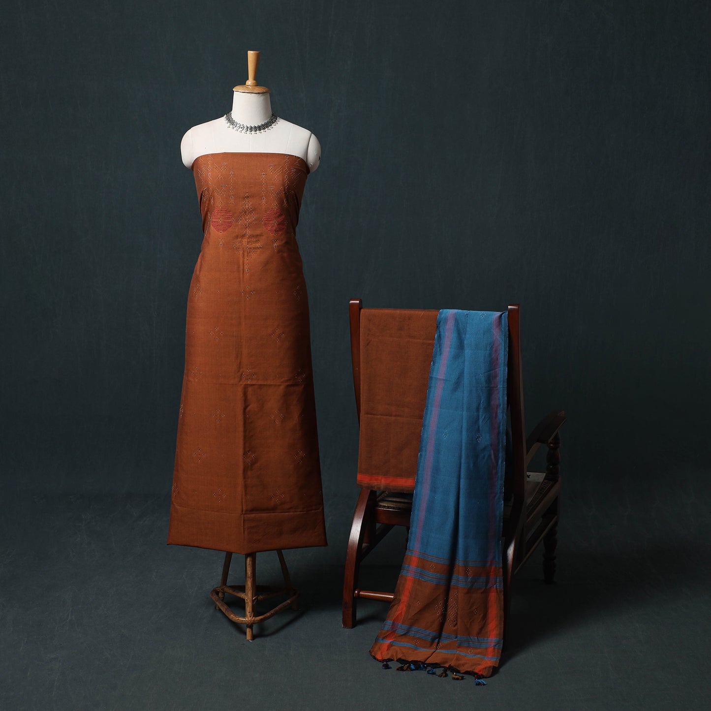 Handwoven Tangaliya Cotton 3pc Unstitched Dress Material Suit Set 08