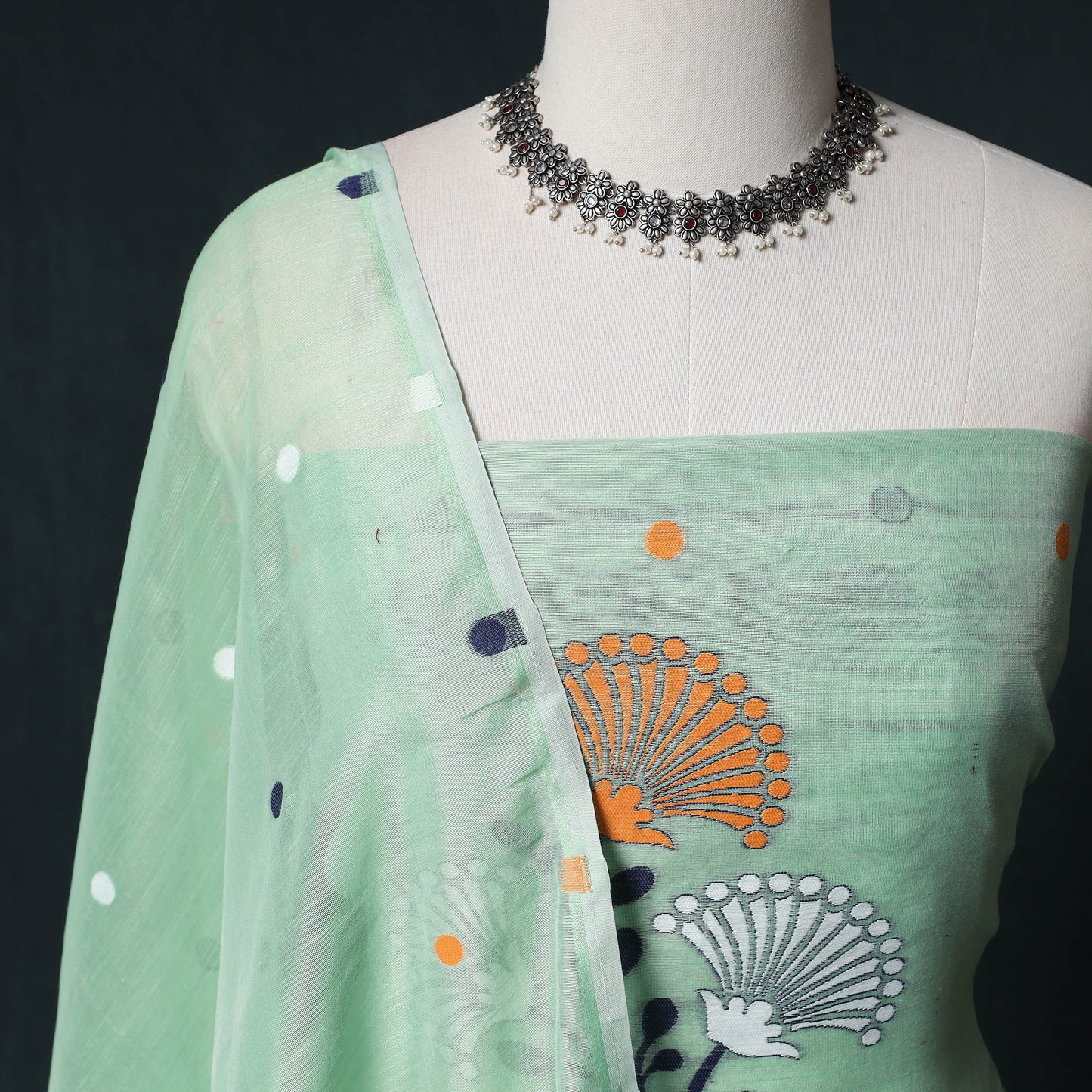 Phulia Jamdani Silk Cotton 2pc Unstitched Dress Material Kurta Set 06