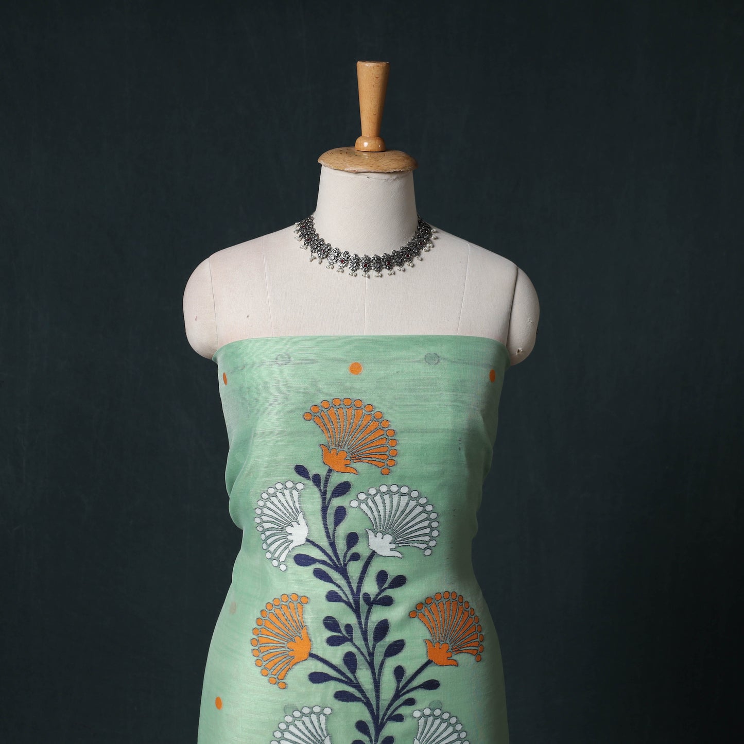 Phulia Jamdani Silk Cotton 2pc Unstitched Dress Material Kurta Set 06