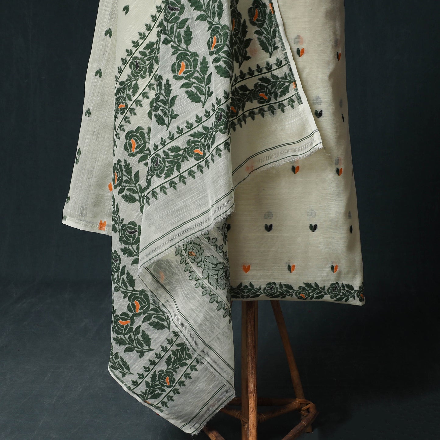 Phulia Jamdani Silk Cotton 2pc Unstitched Dress Material Kurta Set 07
