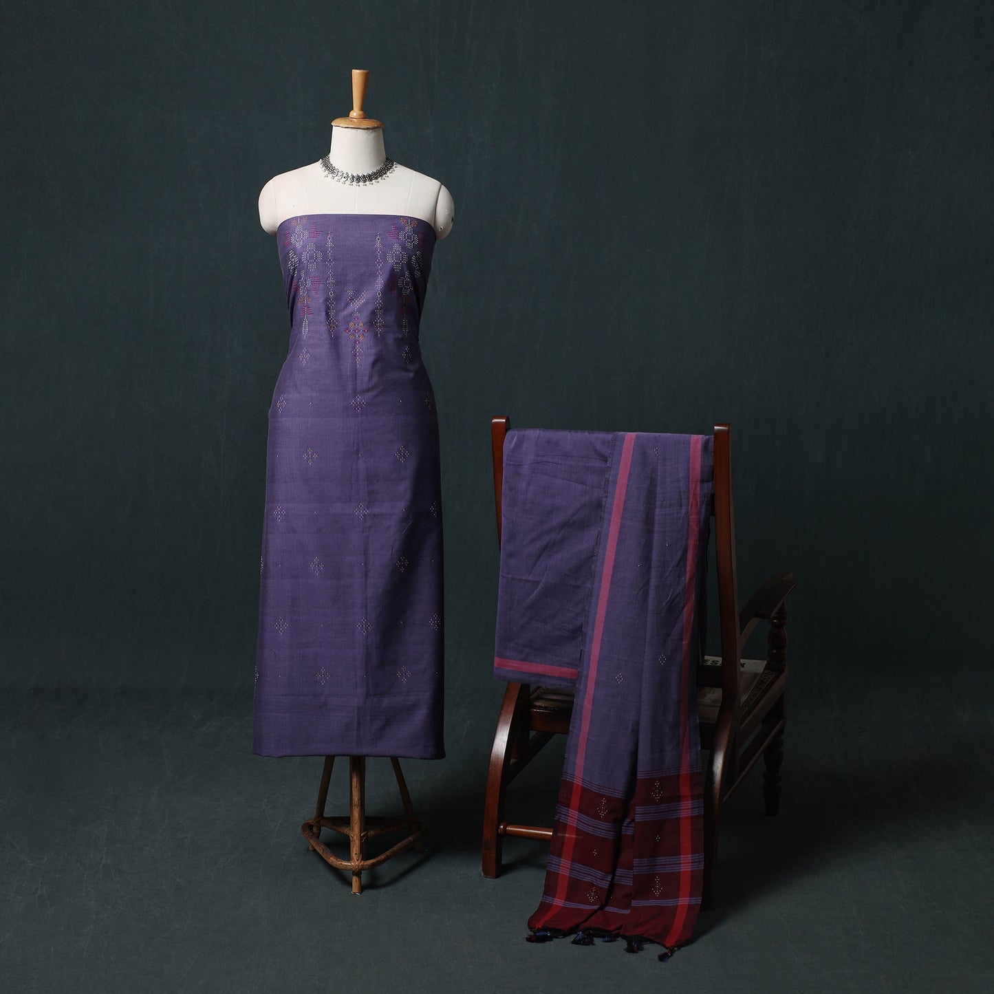 Handwoven Tangaliya Cotton 3pc Unstitched Dress Material Suit Set 10