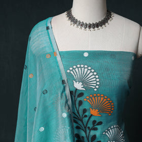 Phulia Jamdani Silk Cotton 2pc Unstitched Dress Material Kurta Set 08