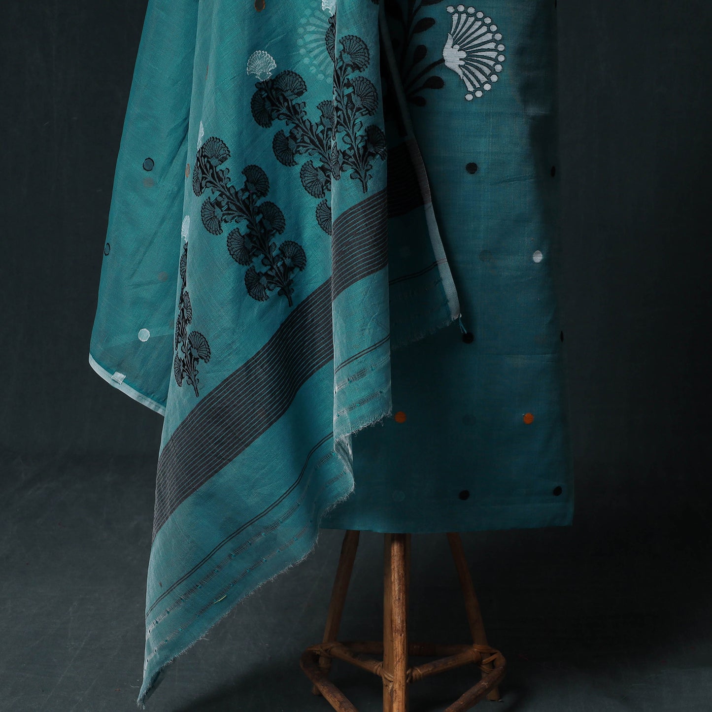 Phulia Jamdani Silk Cotton 2pc Unstitched Dress Material Kurta Set 08