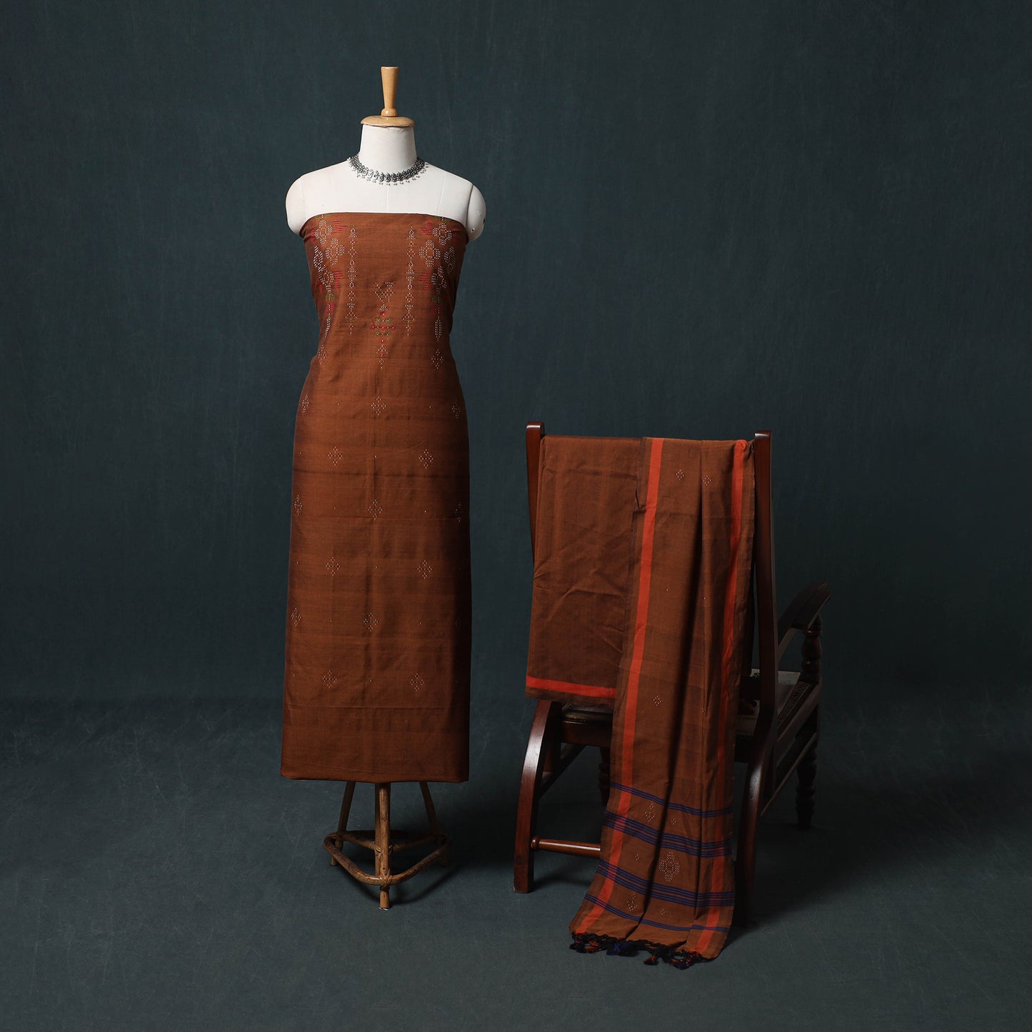 Handwoven Tangaliya Cotton 3pc Unstitched Dress Material Suit Set 12