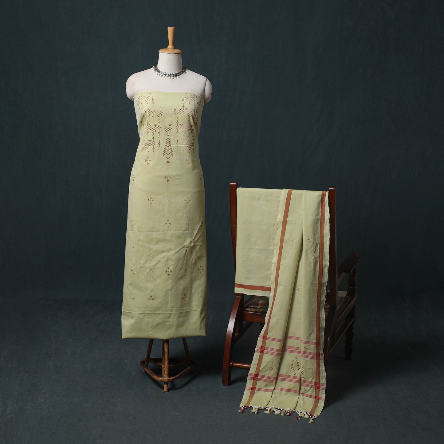Handwoven Tangaliya Cotton 3pc Unstitched Dress Material Suit Set 13
