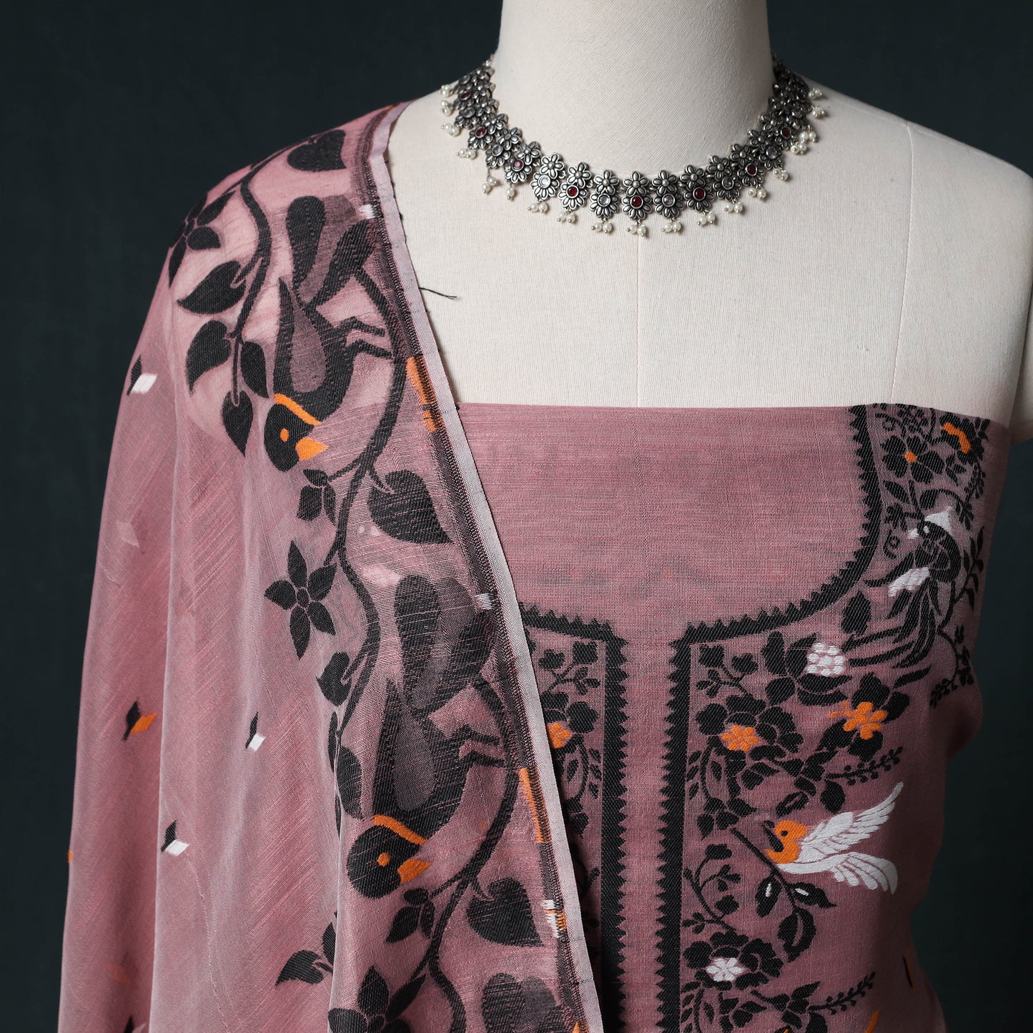 Phulia Jamdani Silk Cotton 2pc Unstitched Dress Material Kurta Set 10
