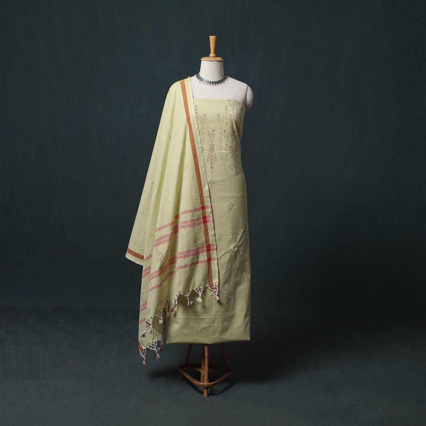 Handwoven Tangaliya Cotton 3pc Unstitched Dress Material Suit Set 13