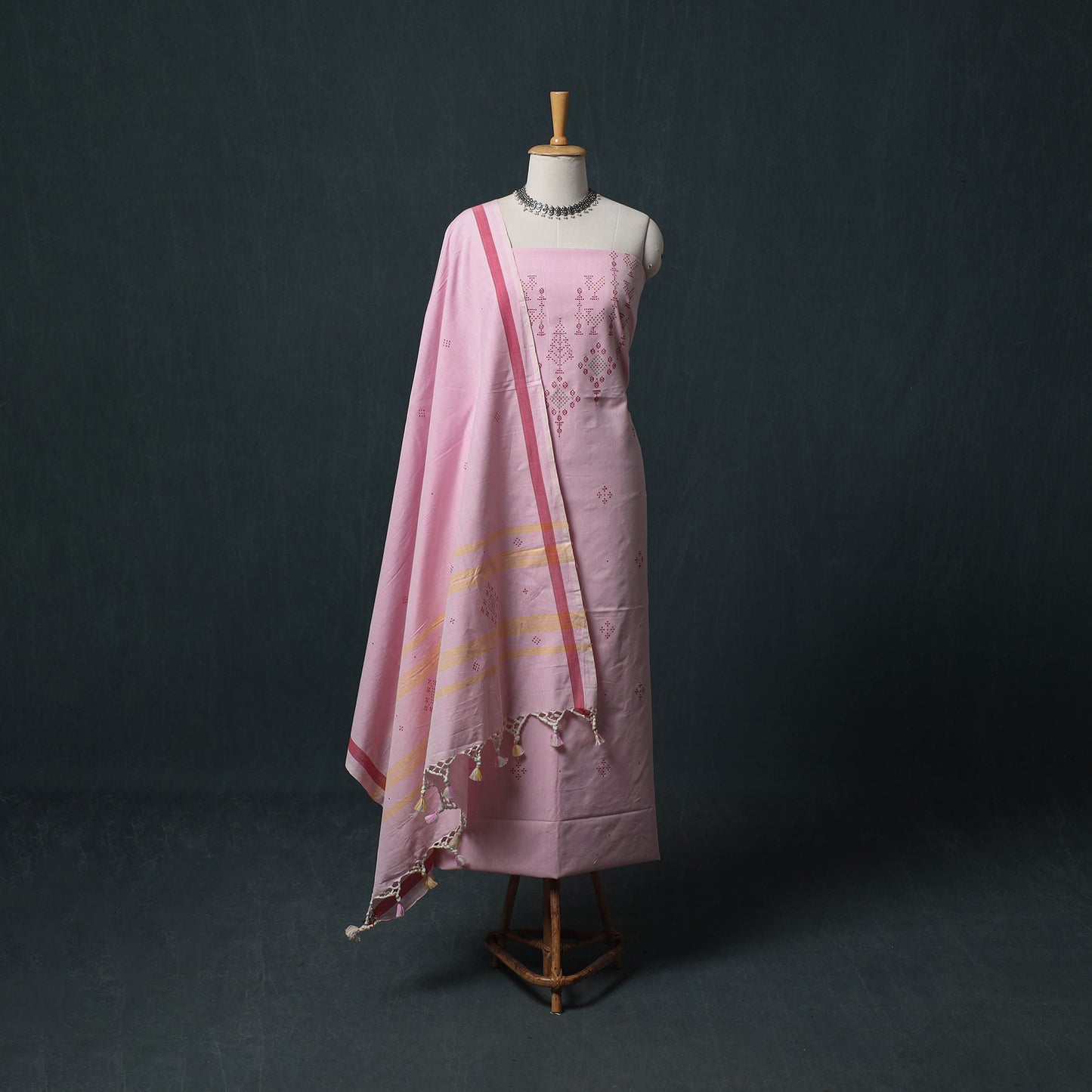 Handwoven Tangaliya Cotton 3pc Unstitched Dress Material Suit Set 14