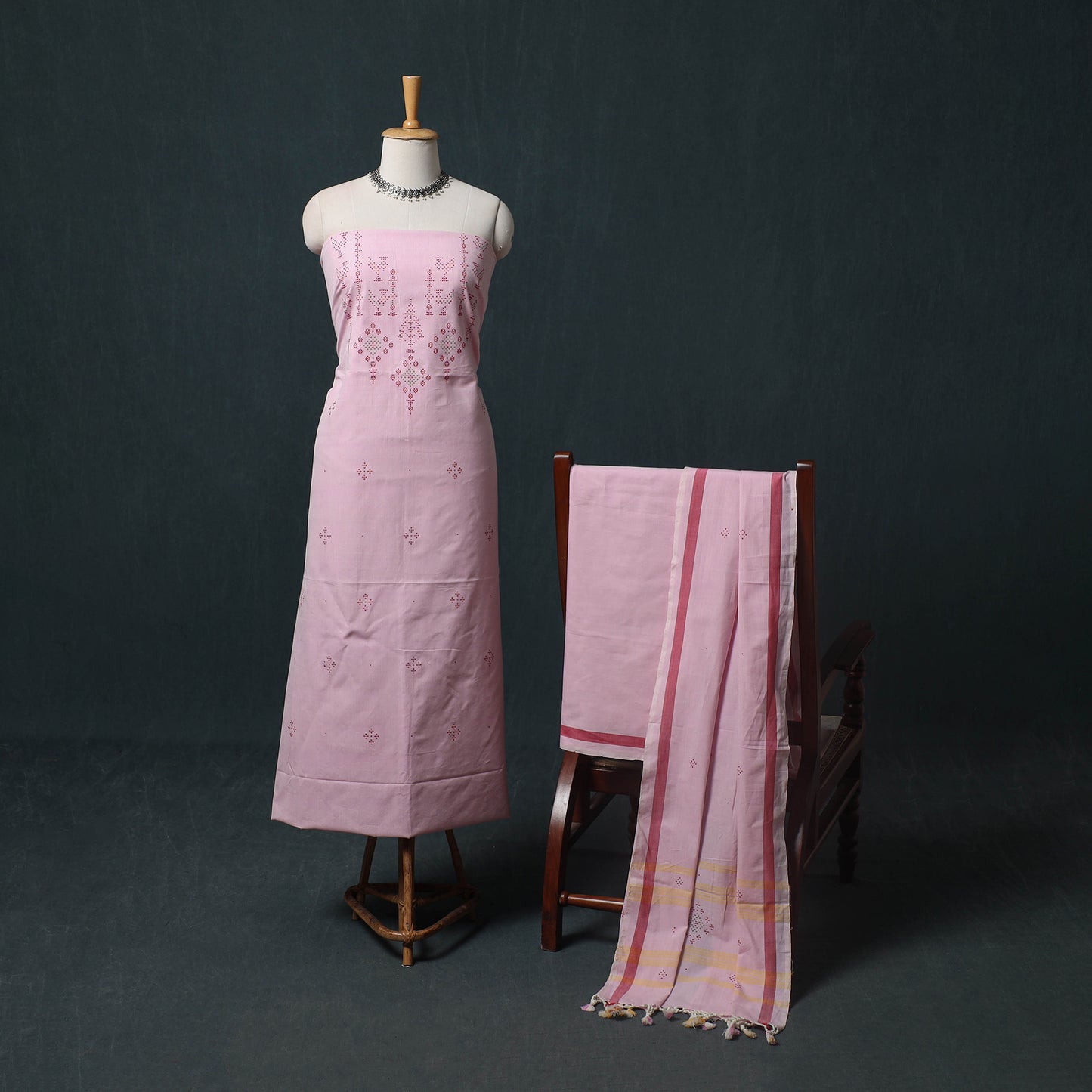 Handwoven Tangaliya Cotton 3pc Unstitched Dress Material Suit Set 14