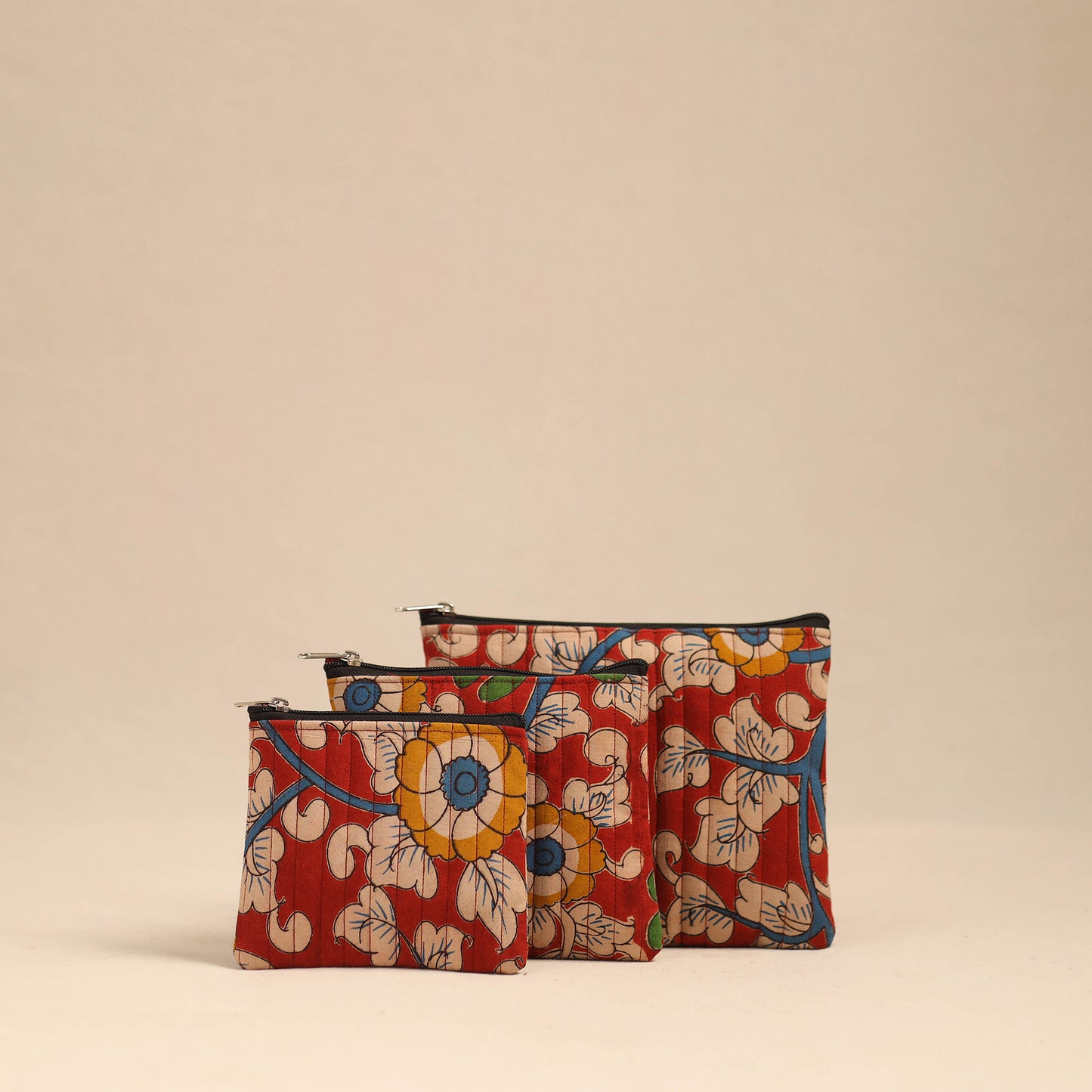 Red - Handmade Cotton Utility Pouches (Set of 3) 04