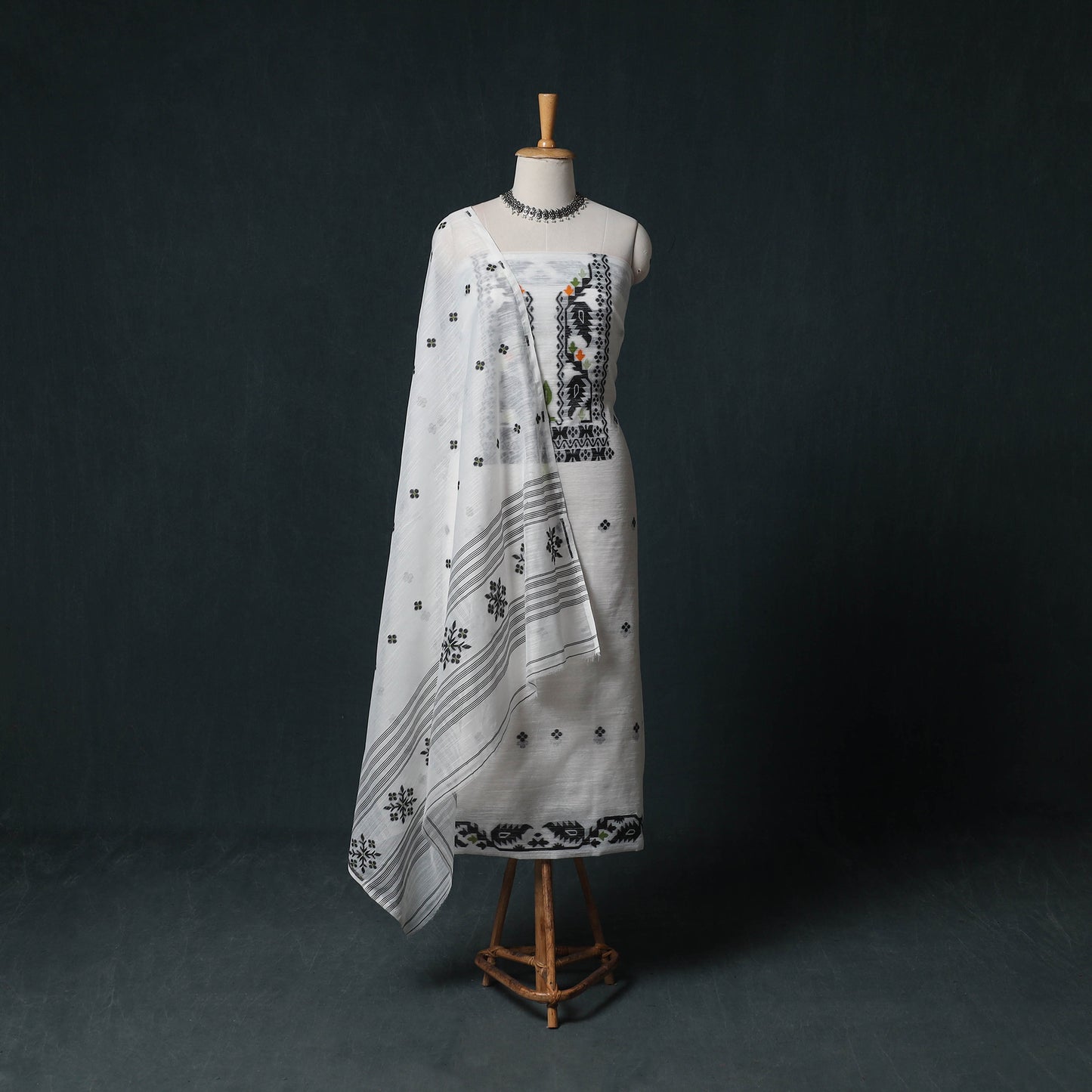 Phulia Jamdani Silk Cotton 2pc Unstitched Dress Material Kurta Set 13