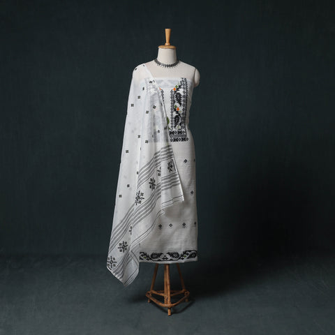 Phulia Jamdani Silk Cotton 2pc Unstitched Dress Material Kurta Set 13