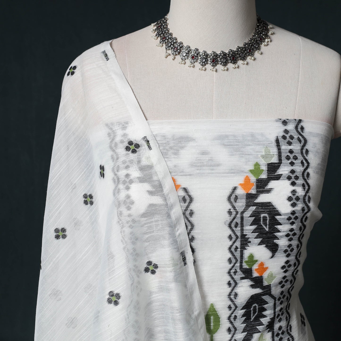 Phulia Jamdani Silk Cotton 2pc Unstitched Dress Material Kurta Set 13