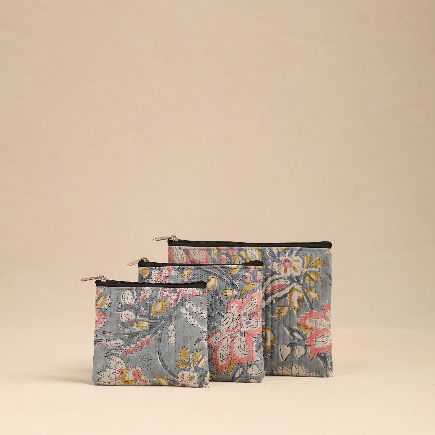 Grey - Handmade Cotton Utility Pouches (Set of 3) 05