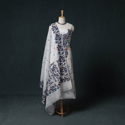 Phulia Jamdani Silk Cotton 2pc Unstitched Dress Material Kurta Set 15