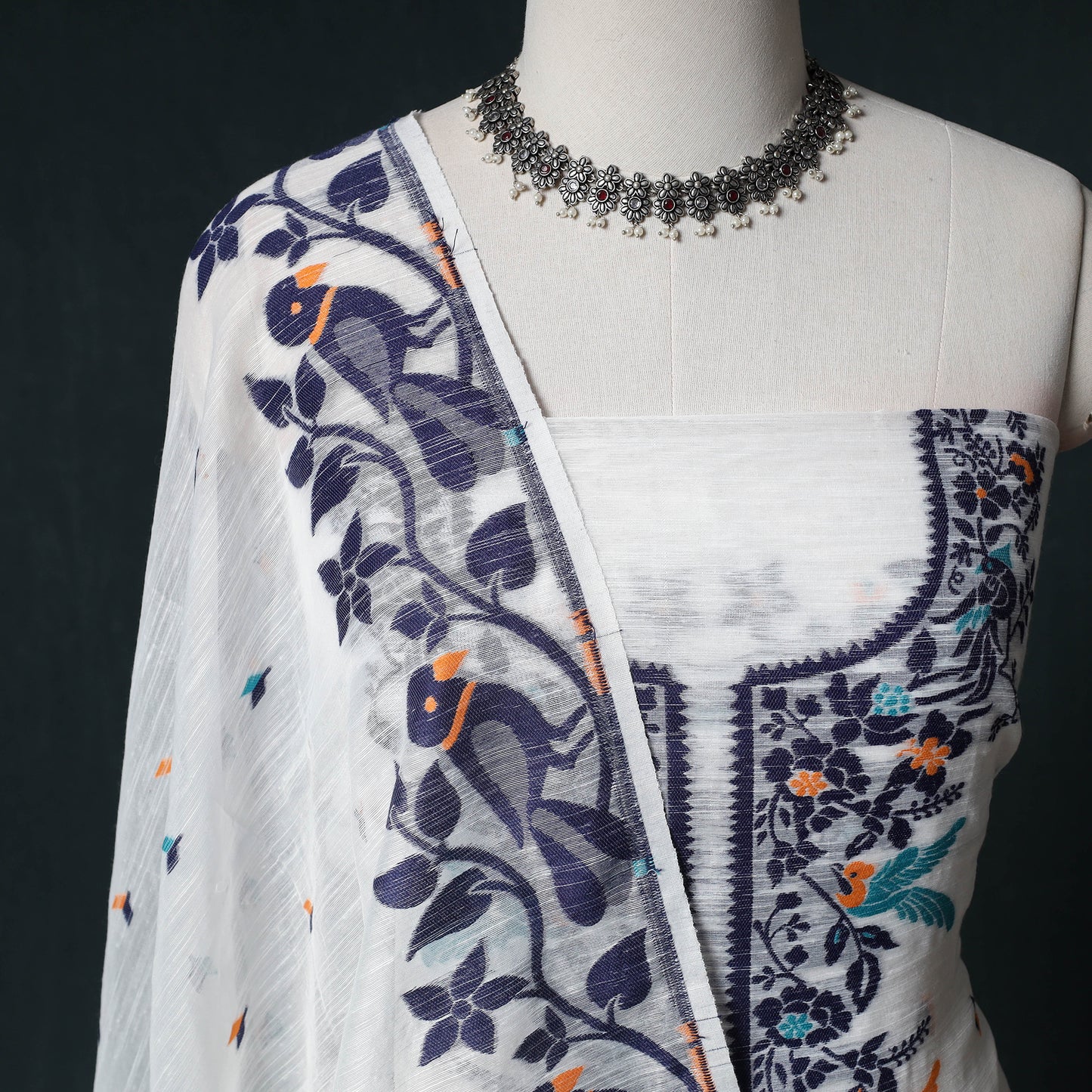 Phulia Jamdani Silk Cotton 2pc Unstitched Dress Material Kurta Set 15