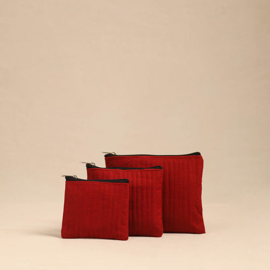 Red - Handmade Cotton Utility Pouches (Set of 3) 08