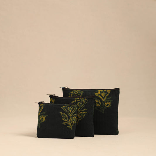 Green - Handmade Cotton Utility Pouches (Set of 3) 09