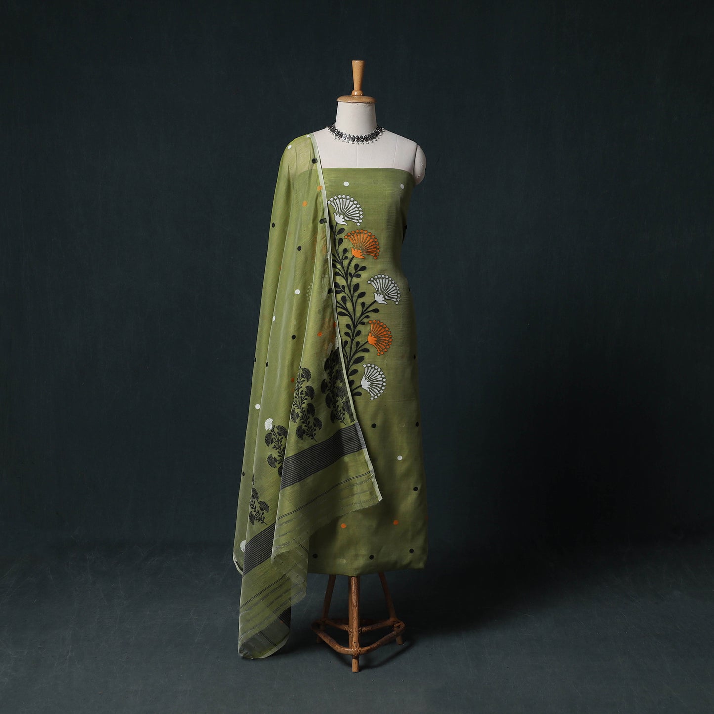 Phulia Jamdani Silk Cotton 2pc Unstitched Dress Material Kurta Set 18