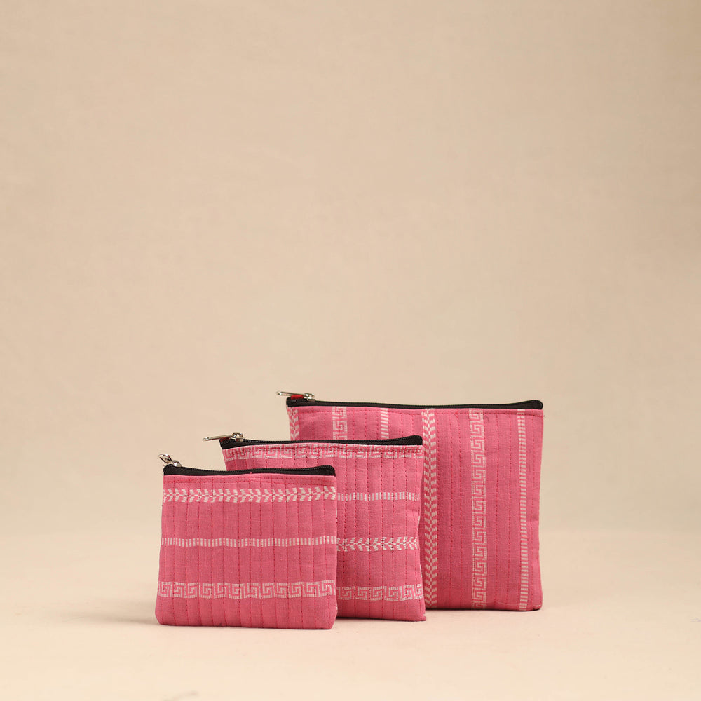 Pink - Handmade Cotton Utility Pouches (Set of 3) 11