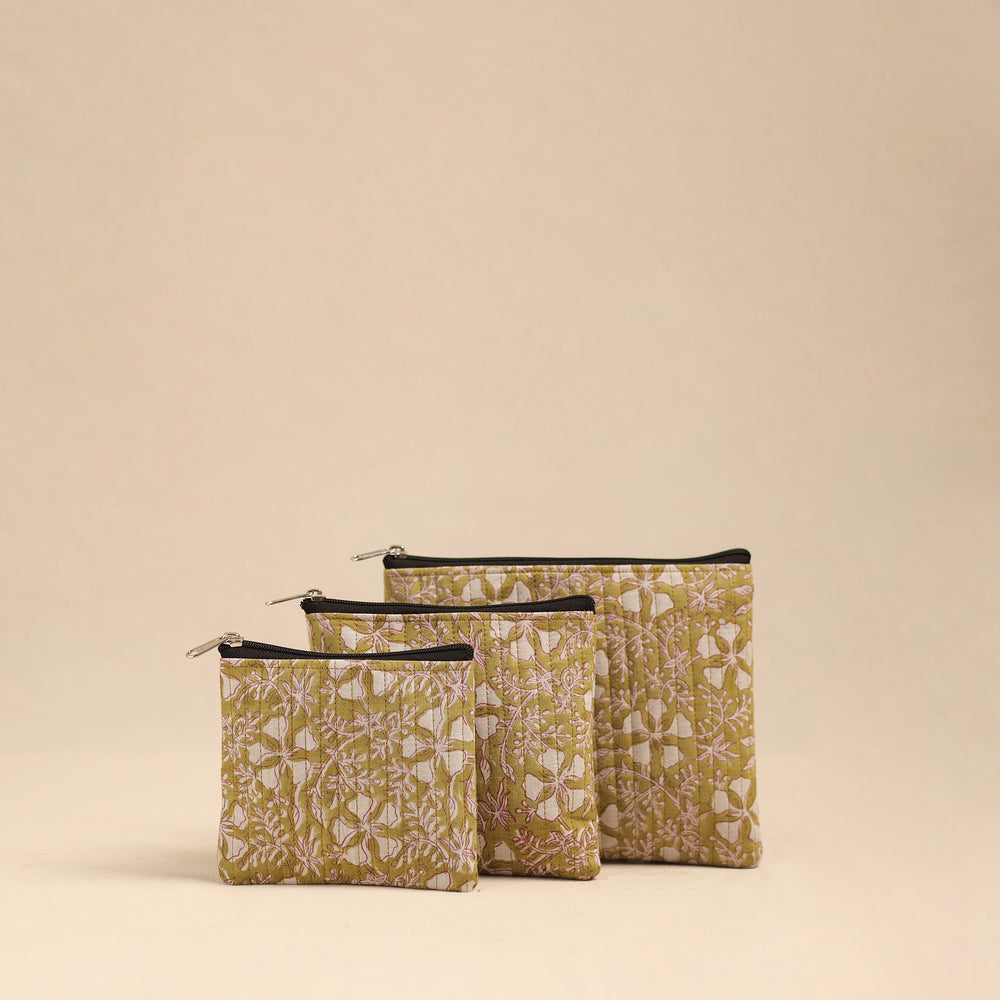 Green - Handmade Cotton Utility Pouches (Set of 3) 13