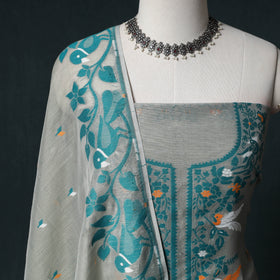 Phulia Jamdani Silk Cotton 2pc Unstitched Dress Material Kurta Set 20
