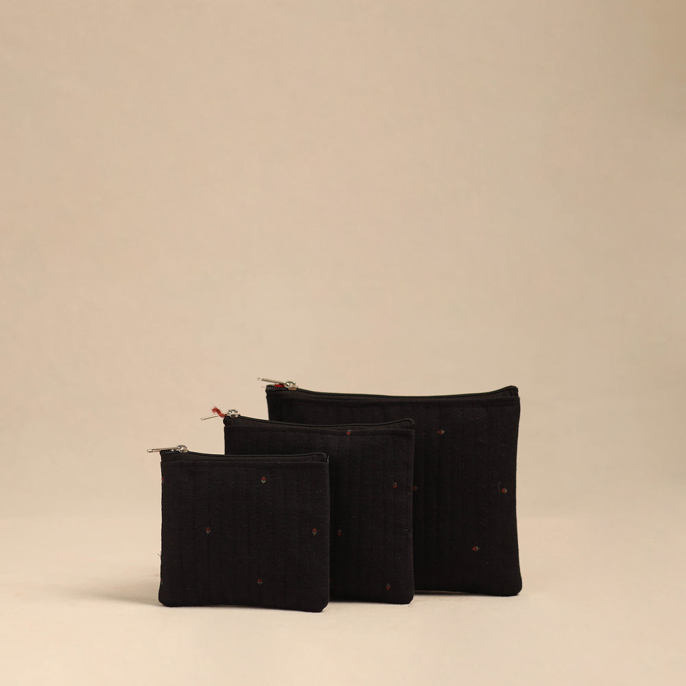 Black - Handmade Cotton Utility Pouches (Set of 3) 14