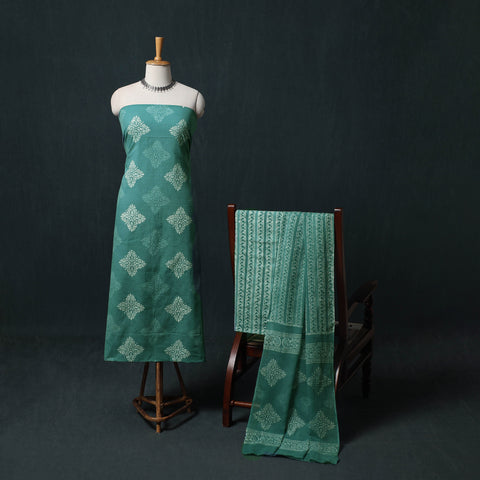 Kutch Hand Block Batik Print Cotton 3pc Unstitched Dress Material Suit Set 02