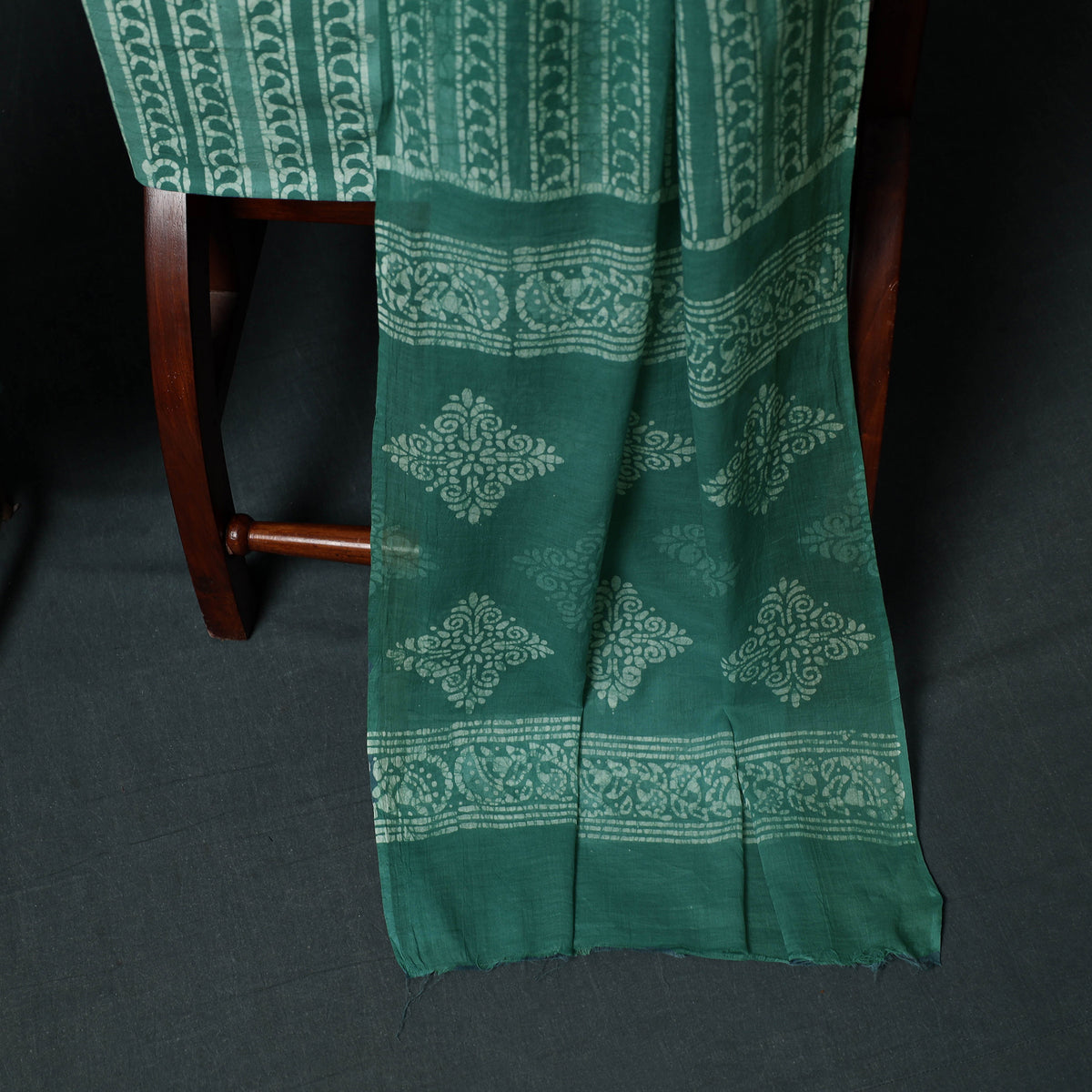 Kutch Hand Block Batik Print Cotton 3pc Unstitched Dress Material Suit Set 02