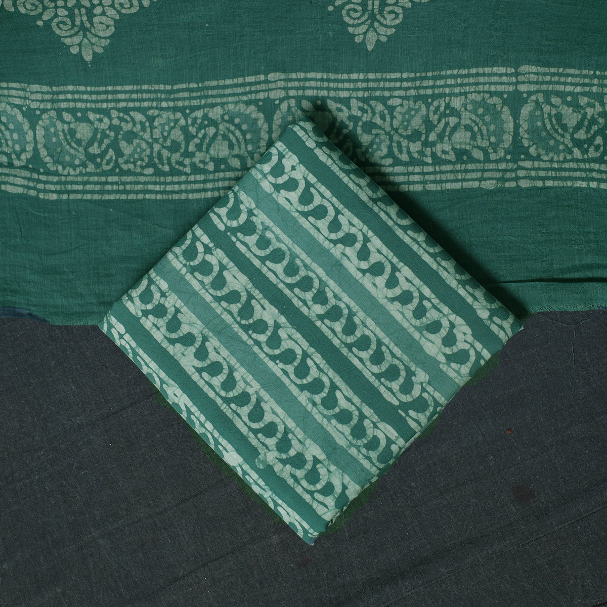 Kutch Hand Block Batik Print Cotton 3pc Unstitched Dress Material Suit Set 02