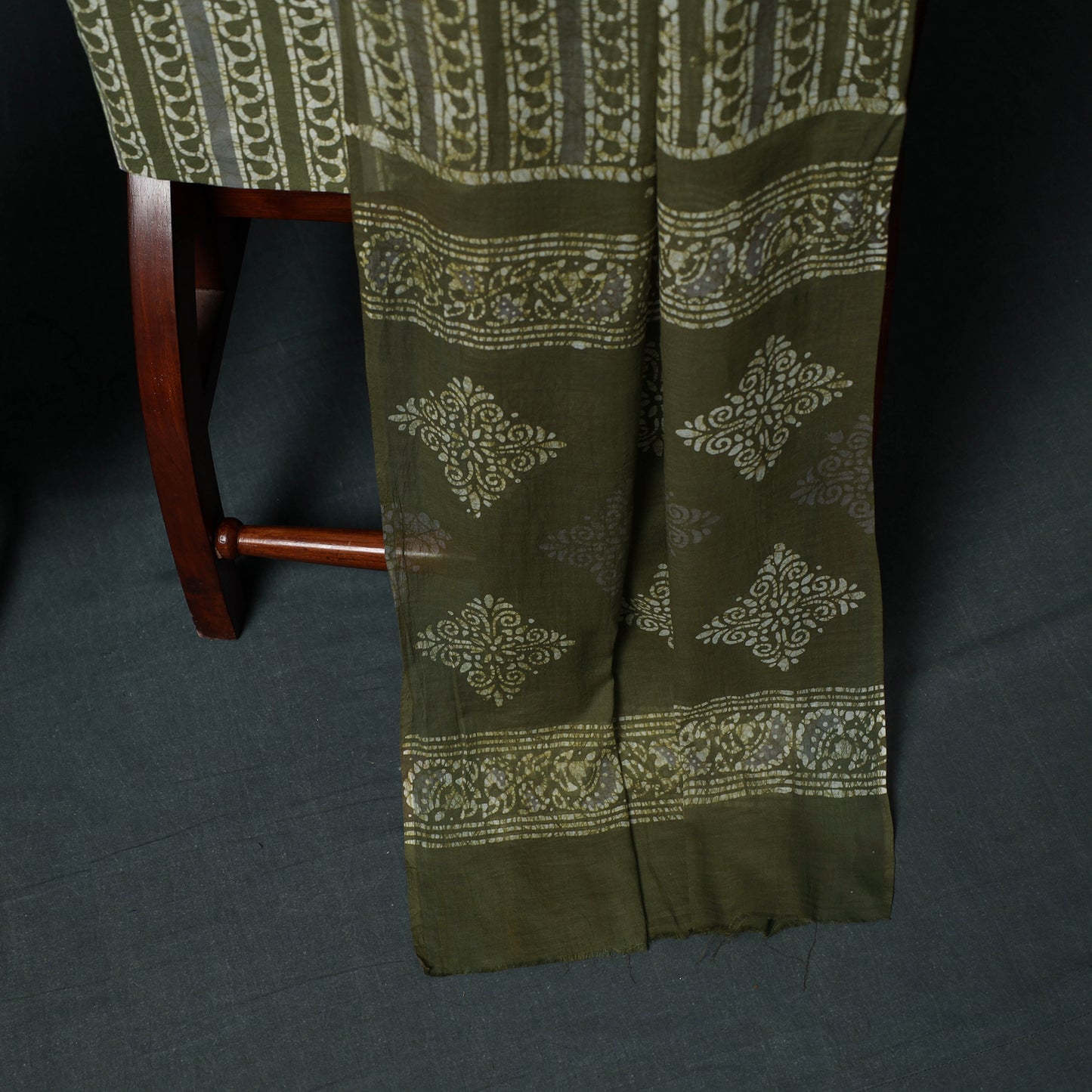 Kutch Hand Block Batik Print Cotton 3pc Unstitched Dress Material Suit Set 03
