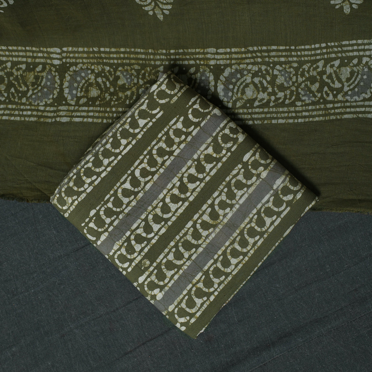 Kutch Hand Block Batik Print Cotton 3pc Unstitched Dress Material Suit Set 03
