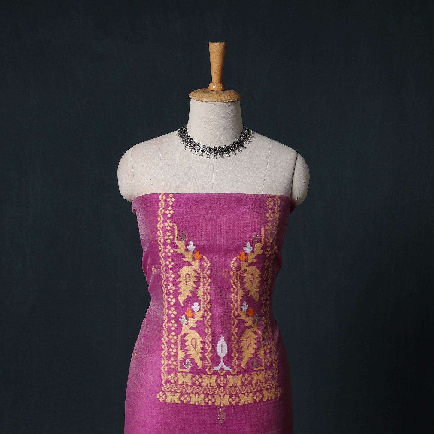 Phulia Jamdani Silk Cotton 2pc Unstitched Dress Material Kurta Set 23