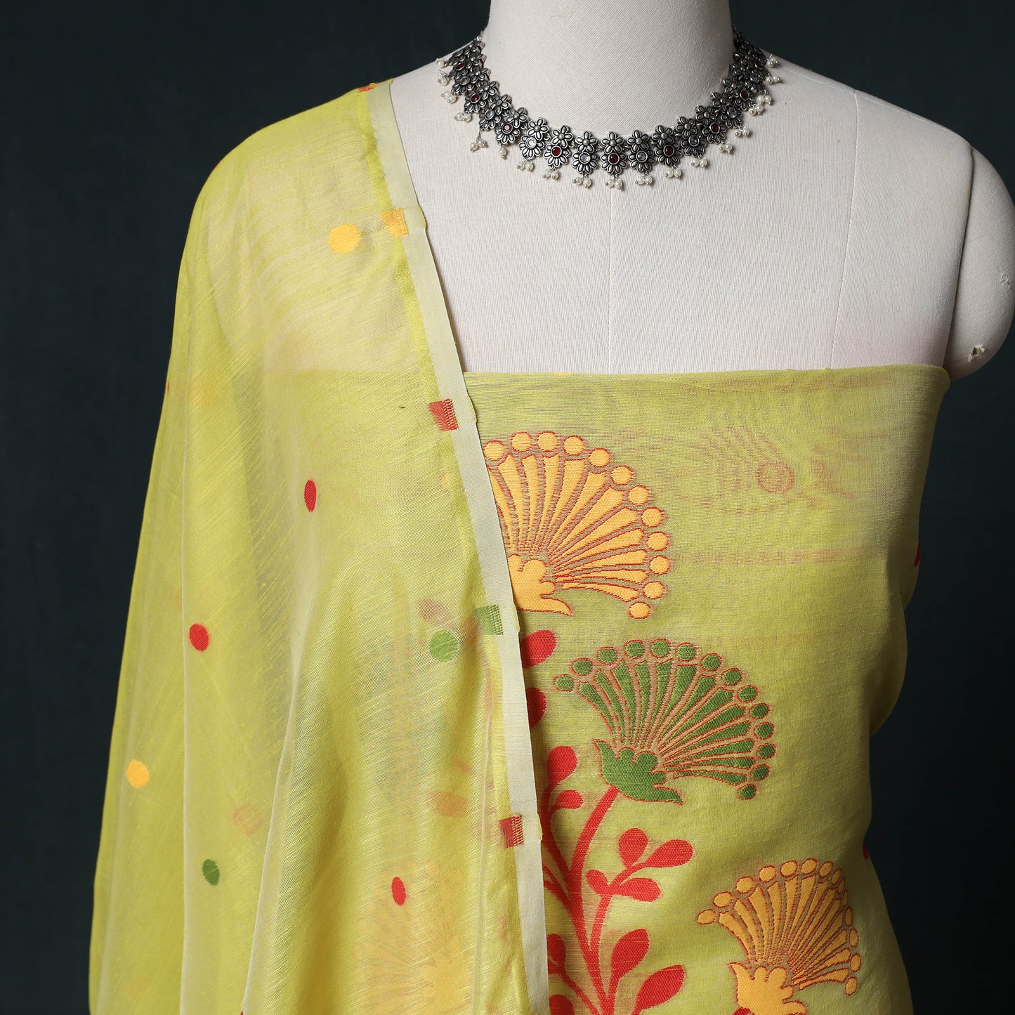 Phulia Jamdani Silk Cotton 2pc Unstitched Dress Material Kurta Set 24