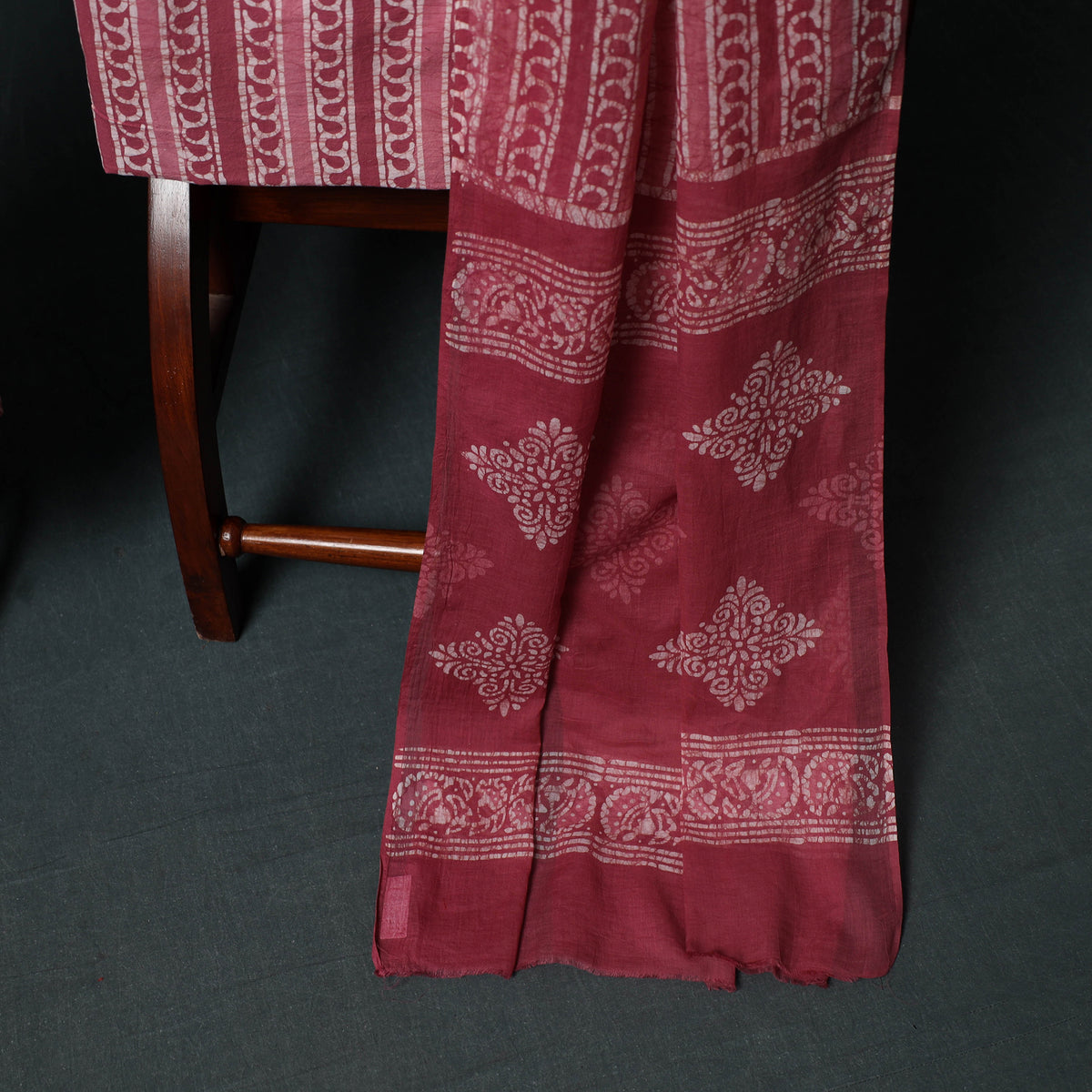 Kutch Hand Block Batik Print Cotton 3pc Unstitched Dress Material Suit Set 04