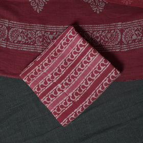 Kutch Hand Block Batik Print Cotton 3pc Unstitched Dress Material Suit Set 04