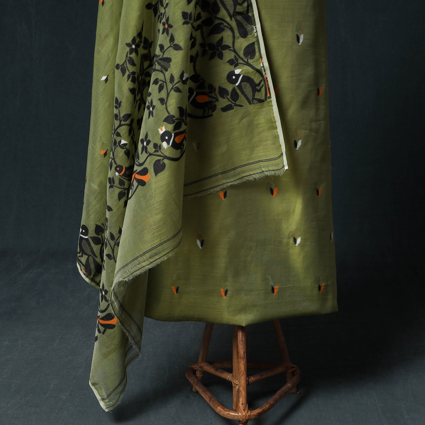 Phulia Jamdani Silk Cotton 2pc Unstitched Dress Material Kurta Set 25