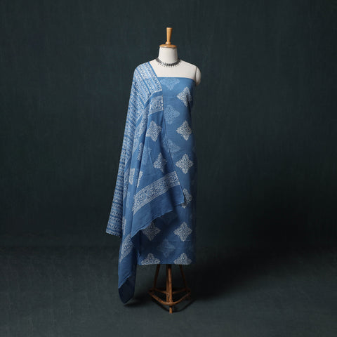 Kutch Hand Block Batik Print Cotton 3pc Unstitched Dress Material Suit Set 05