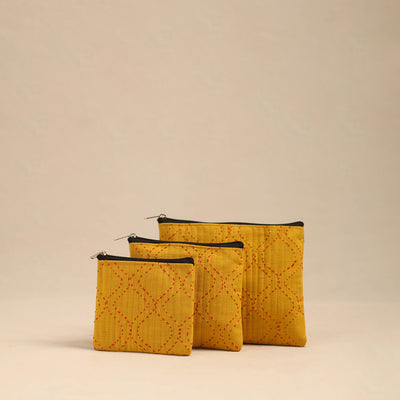 Yellow - Handmade Cotton Utility Pouches (Set of 3) 21