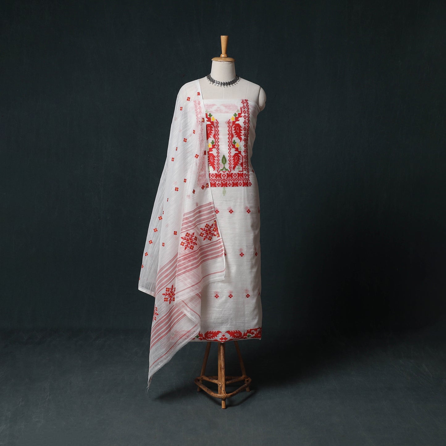 Phulia Jamdani Silk Cotton 2pc Unstitched Dress Material Kurta Set 26