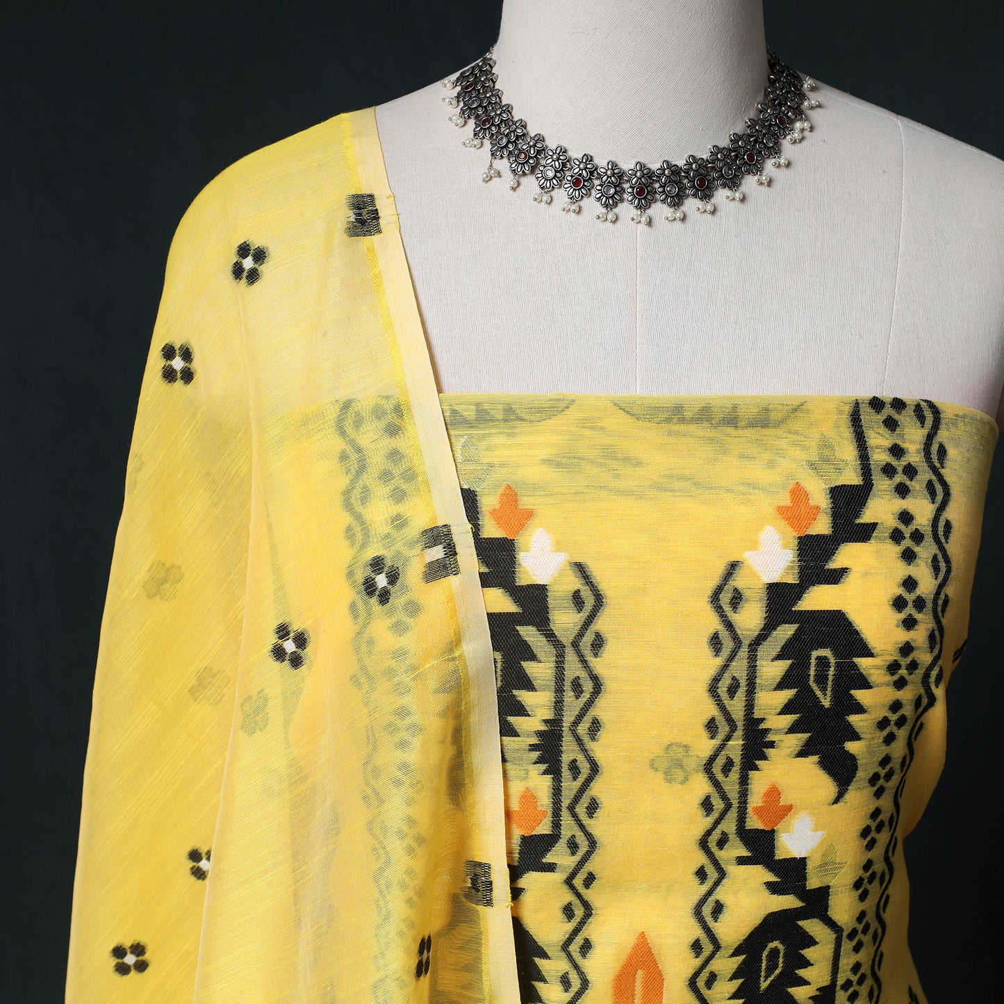 Phulia Jamdani Silk Cotton 2pc Unstitched Dress Material Kurta Set 27
