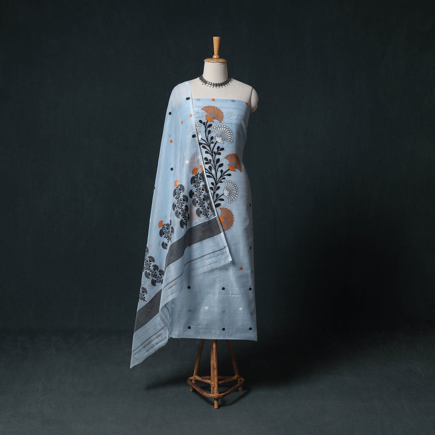 Phulia Jamdani Silk Cotton 2pc Unstitched Dress Material Kurta Set 28