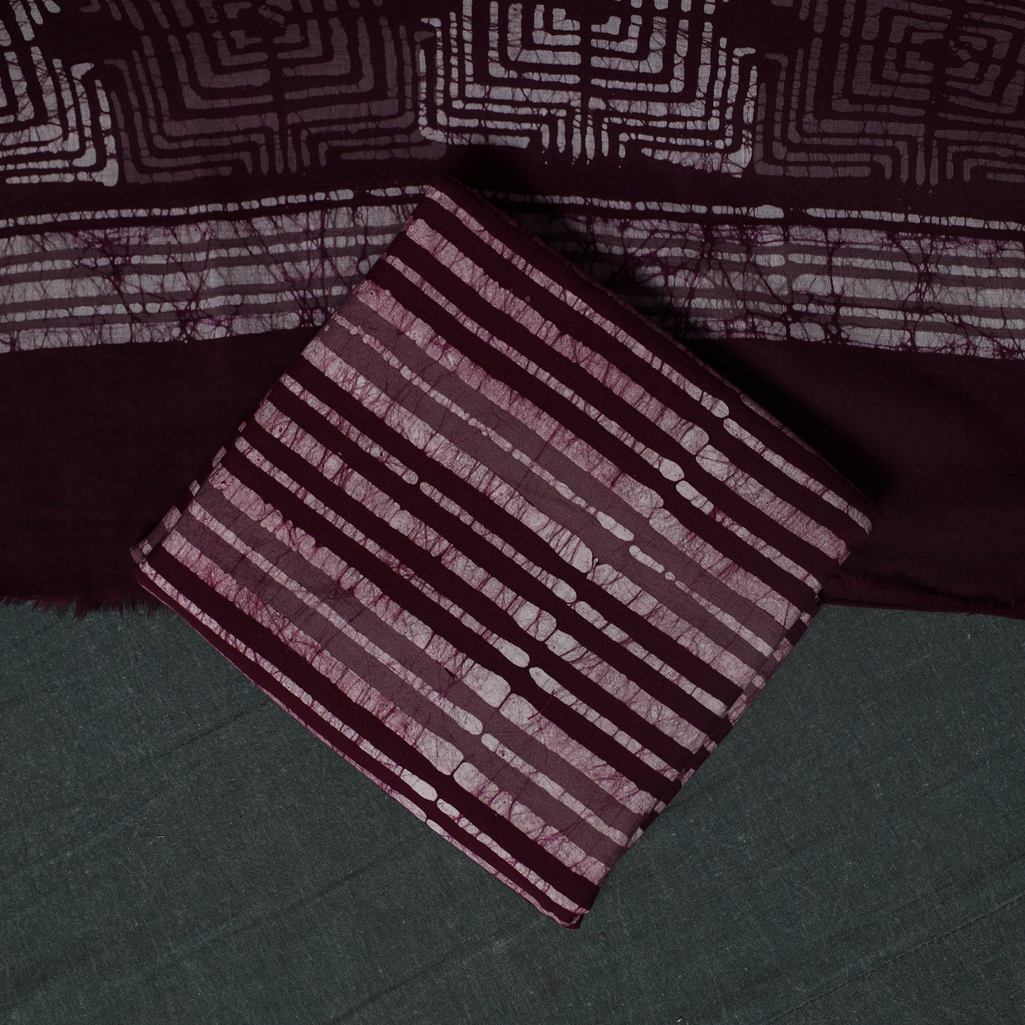 Kutch Hand Block Batik Print Cotton 3pc Unstitched Dress Material Suit Set 08