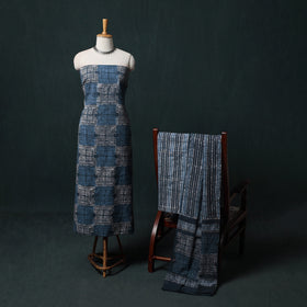 Kutch Hand Block Batik Print Cotton 3pc Unstitched Dress Material Suit Set 09
