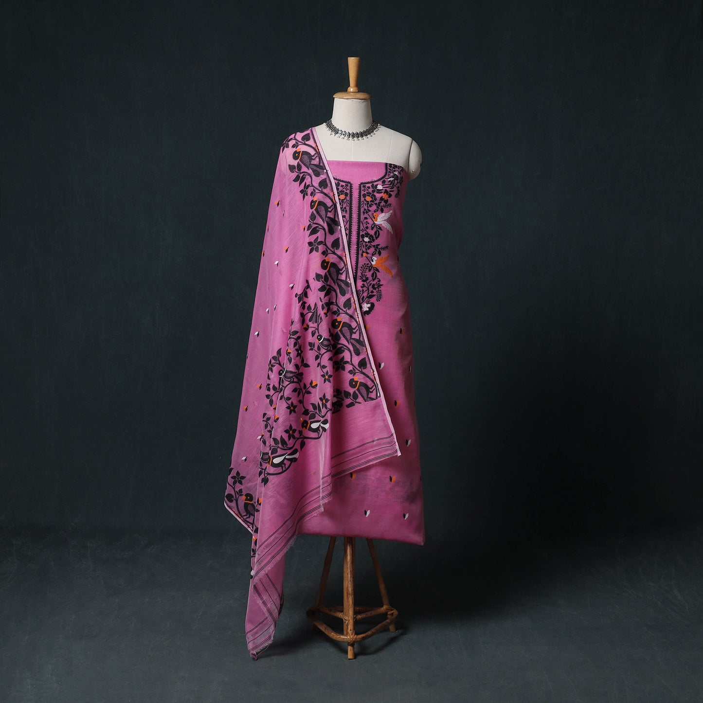 Phulia Jamdani Silk Cotton 2pc Unstitched Dress Material Kurta Set 29