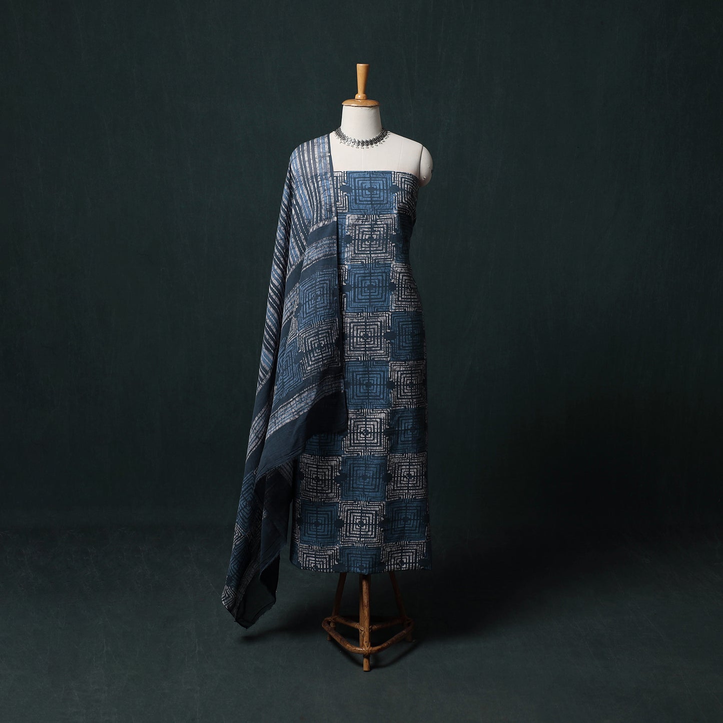 Kutch Hand Block Batik Print Cotton 3pc Unstitched Dress Material Suit Set 09