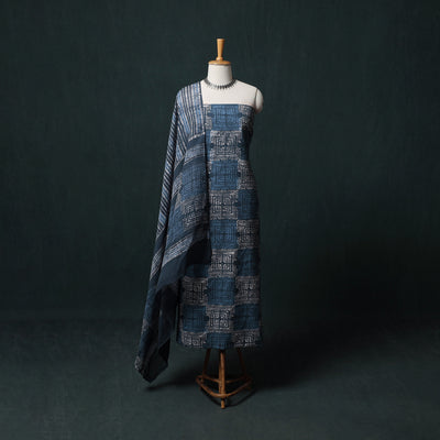Kutch Hand Block Batik Print Cotton 3pc Unstitched Dress Material Suit Set 09